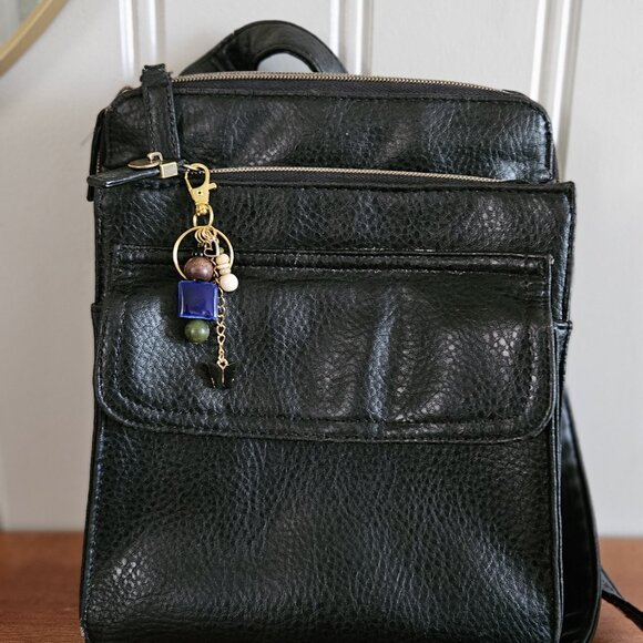 Blue Beaded Keychain with Black Butterfly and Heart Charms - Picture 4 of 8